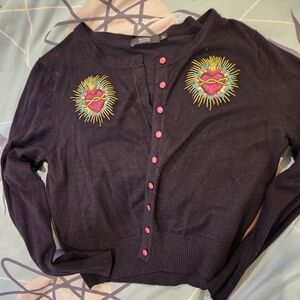 Black Cardigan with Vibrant Embroidery